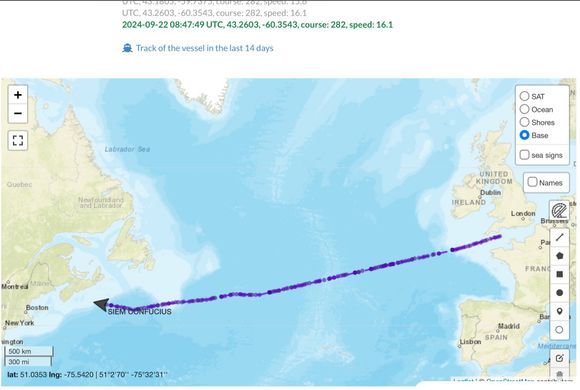 Looks like Siem Confucious is headed towards Halifax before Davisville Rhode Island 