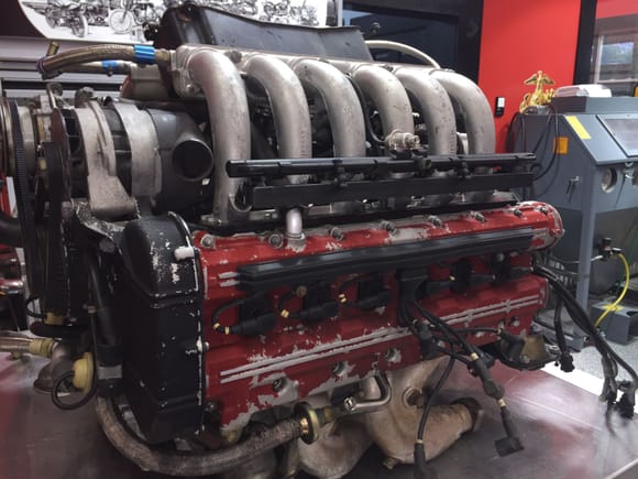 512TR engine after steam cleaning. All hardware is being plated, and engine detail will be "as factory".