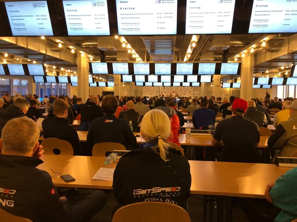 Drivers briefing #1, there is two more. 170 cars, 2-3 drivers gives 400-500 drivers. 