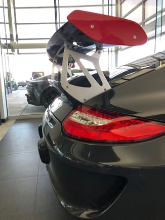 Photo of a genuine Porsche GT3-RS Wing at the local Porsche dealer