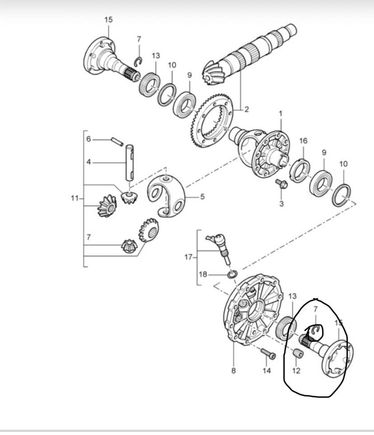 PET diagram for my 2007 porsche 987.1 5spd manual. circled part showing the circlip. i cannot see any teeth on the top of the flange.