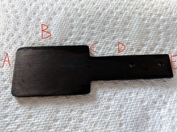 This is the adapter you need to make. it's .25" thick aluminum with a total length of 4.5" I have anodized it flat black which I did myself first time in my garage.
A=1.5" B= 2.1/8" C=3/8" D=2 3/8" E=3/4"
The two holes I got as a template from positioning the original rectangular clamp piece at E as they are off center the first 1/8" hole is 5/8" from E and 7/16" from D they are 7/8" apart.