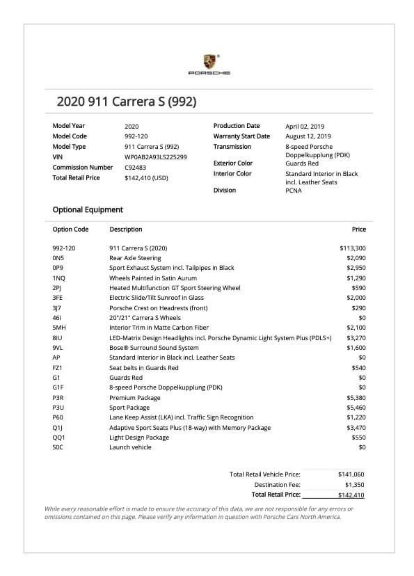 2020 Porsche 911 - 2020 Porsche 911 (992) Carrera S included a CPO warranty - Used - VIN WP0AB2A93LS225299 - 20,360 Miles - 4 cyl - 2WD - Automatic - Coupe - Red - Helena, AL 35080, United States