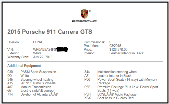 2015 Porsche 911 - 2015 Carrera GTS 7MT - CPO + Wheel Insurance - Used - VIN WP0AB2A94FSXXXXXX - 19,500 Miles - 6 cyl - 2WD - Manual - Coupe - White - Brooklyn, NY 11231, United States
