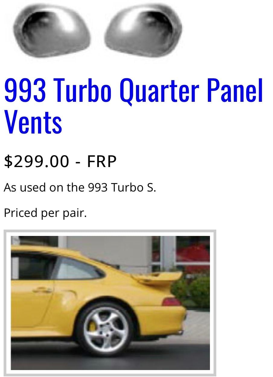 Exterior Body Parts - Porsche 993 Turbo S Quarter Panel Vents (Getty Design FRP) - New - 1995 to 1998 Porsche 911 - Pasadena, CA 91106, United States