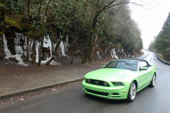 Still icicles on the rocky walls of the mountains