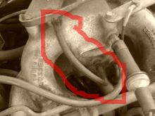 This 6 inch line which is a vacuum/fuel line wrapped in a braided line? The end that's not connected (top in the picture) was pointing down and it has a piece of some plastic connector broken off inside the end.
