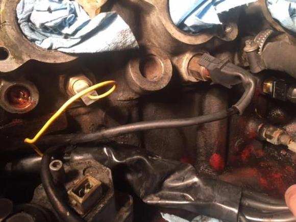 85 Turbo Sensors - Note on left that my broken Thermostat Wax Valve is now broken in the head.