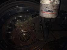 Clean up the hub , apply a thin layer of copper slip anti cease ( for the next guy ) It’s important you really wire brush it up so the new disk fits true .