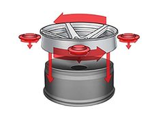 An initial casting unique to Flow Forging Technology is placed onto a steel rim and mold and prepped to be processed.