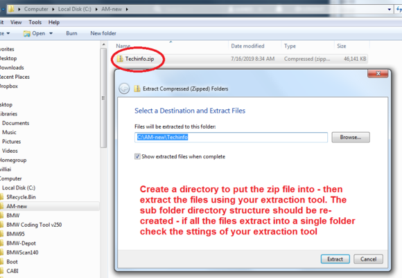 Download the techinfo.zip file into a new folder on your local PC drive. I used c:/AM-new