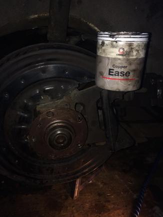 Clean up the hub , apply a thin layer of copper slip anti cease ( for the next guy ) It’s important you really wire brush it up so the new disk fits true .