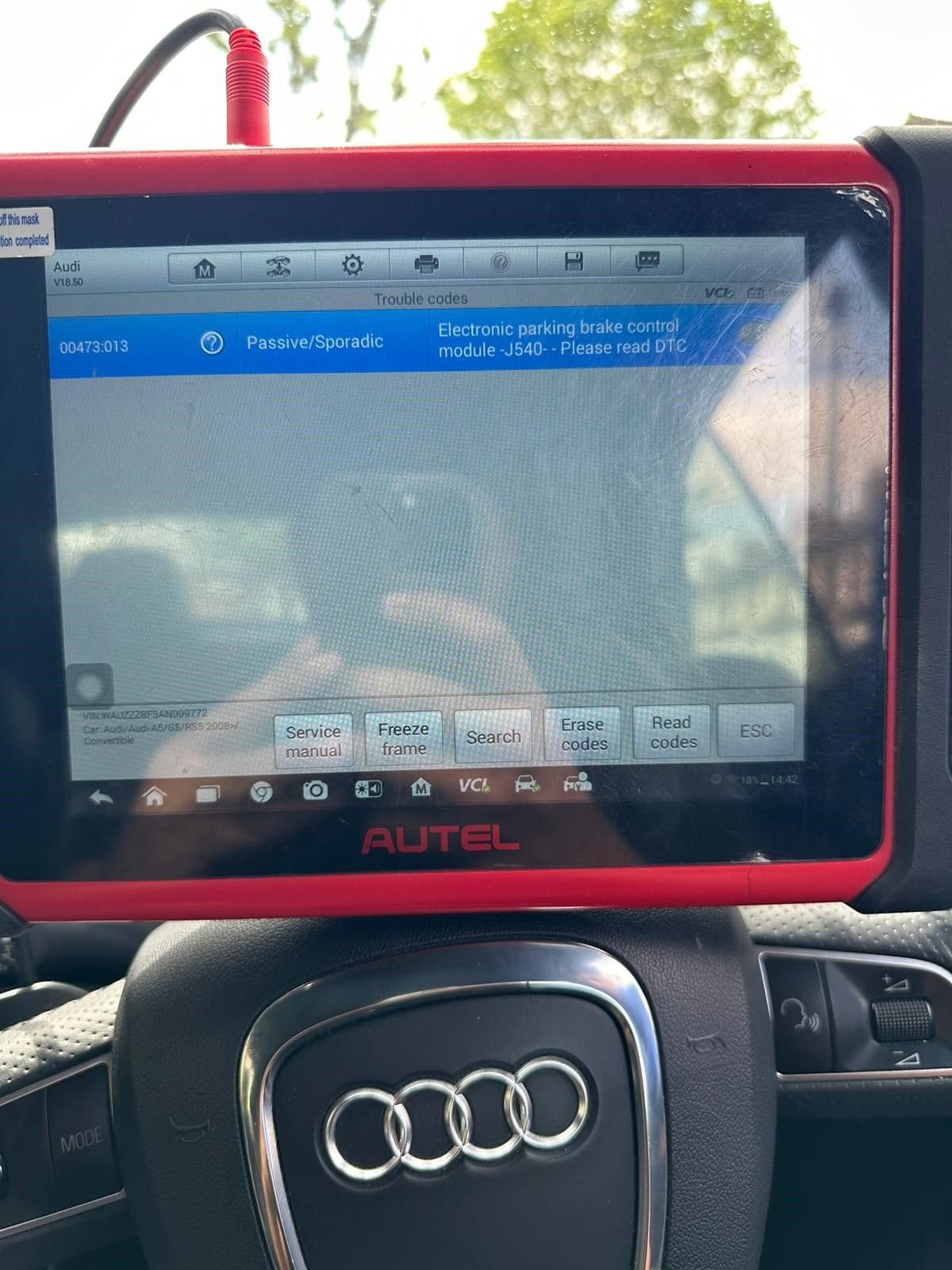 Audi A5 Convertible, car won't start and rear parking brake locked and