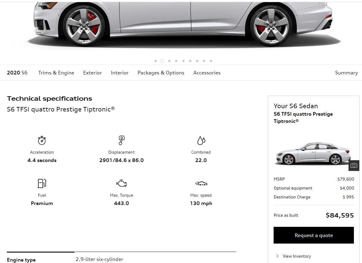 Tilstand støj Instrument Top Speed of 2020 S6 in US? Discrepancy on Audi USA web site. Is it 130mph  or 155mph? - AudiWorld Forums