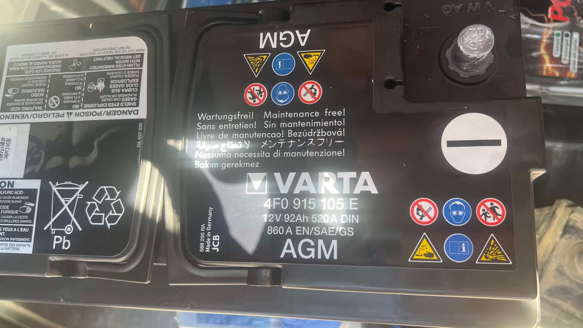 VARTA AGM BATTERIE 12V 75Ah 800A/EN orig. VW 3D0 915 105 H