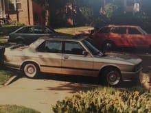 1985 BMW 528e with aftermarket bum per kit and 3 piece BBS rims. Car had color matching sheepskin seat and headrest covers and optional headrests in rear.  Manual gearbox.