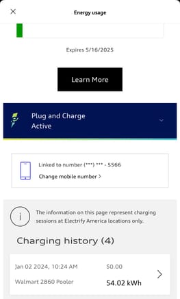 Electrify America > Energy Usage will show PnC status.