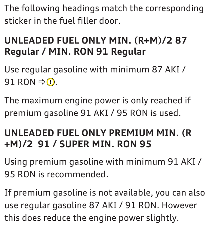 USA Octane requirement? AudiWorld Forums