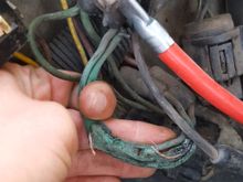 initial wires that melted: 2 stranded green wires that connect to a ring terminal to power, other ends then split off each into 1 red and 1 red white (so 2 red and 2 red white total, with 2 green)