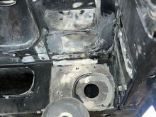 Bottom view with a skim coat of epoxy. Once this cures, it’ll be sanded and I’ll shoot primer over all the bare metal. 
