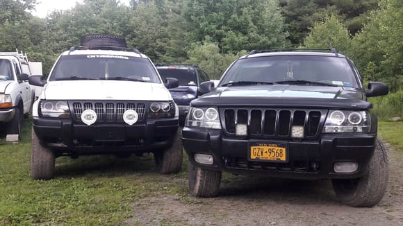 So his and hers jeeps . Hers has clear angel eyes and mine tinted angel eyes . Spyder lights. Mine running LED highs and lows.
