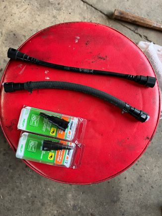 I made a new fuel line to replace the OEM one. Oddly enough, the line diameter is 5/16 inch at the line and 3/8 inch at the pump. 