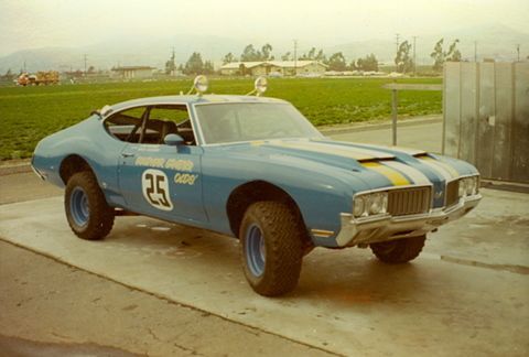 this car just got a restoration and was at the BAJA 500 in 2010, James Garner's Olds 442