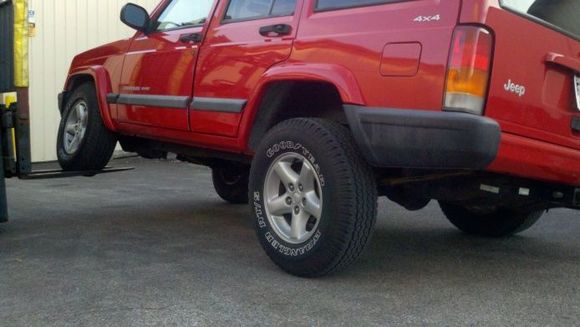 Flex rear....close to 12 inches id say. stock. with both front and rear swaybars connected still :)  pretty good