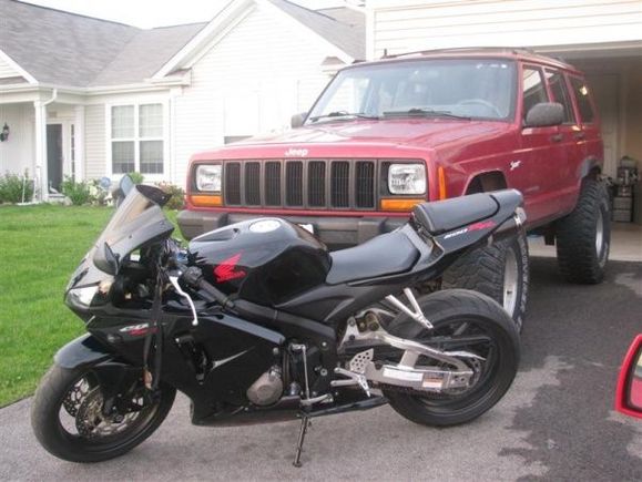 My 2006 Honda CBR600RR in front of my '98 XJ