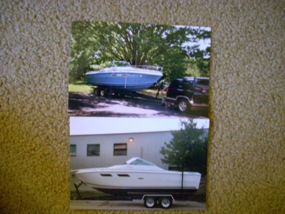Searay boat I restored... Was Robin's egg blue. (Top Picture) Ugly!
Now it's white! Cut all the stringers, transom and floors out and rebuilt them. Put 30 gallons of epoxy into this project! Took me 1.5 years, working every evening, weekend, holiday and vacation. Redid all the upholstery. Awlgrip paint used on hull.