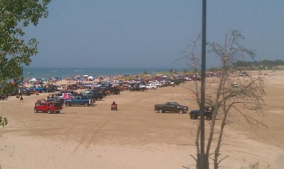 The beach was crowded!! Usually only one line of trucks...