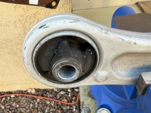 Moog replacement control arm with worn bushing after 2 years of service in my son’s 2008.  I replaced these arms years ago and saved these as extras.  