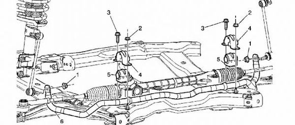 On the area by the swaybar and steering rack