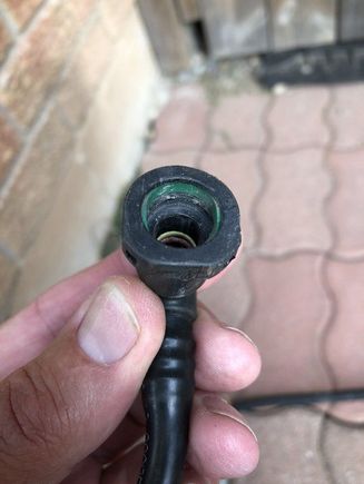 This is the EVAP canister end of the vapour line , you simply squeeze the flat area and the rounded area gently together with pliers and remove from the plastic tube it’s attached to