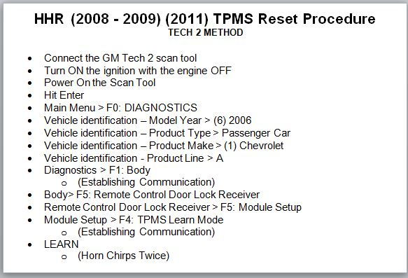 Tpms Relearn Tech 2 Chevy Hhr Network