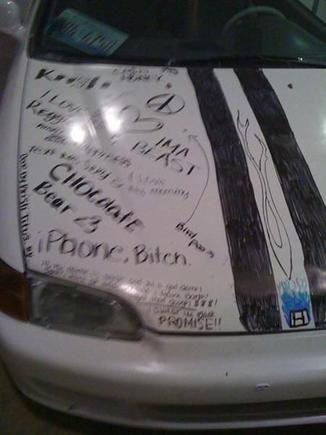 and he made the croocked honda emblem haha but im replacing the hood anyway so im like go for it haha