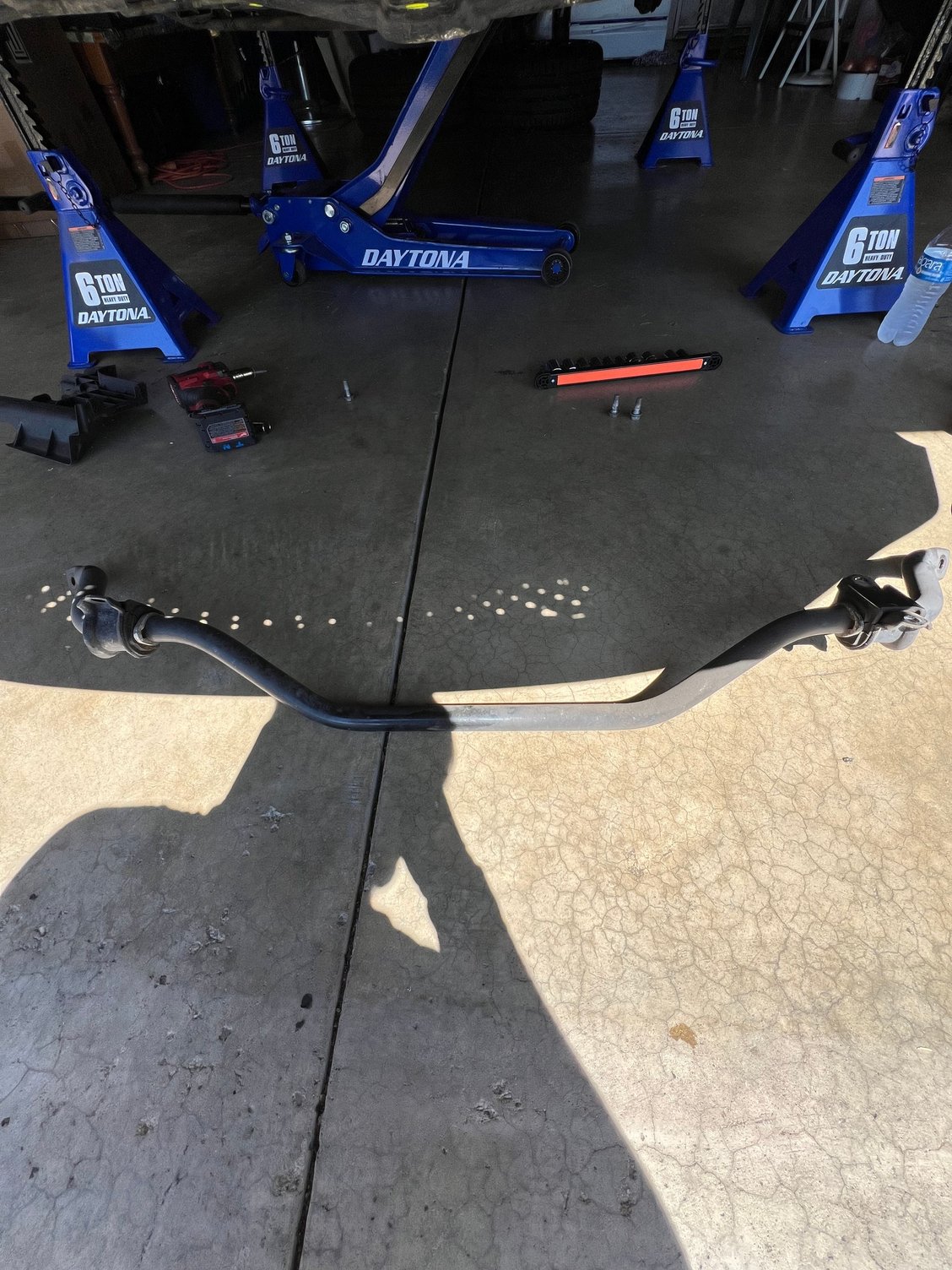 Sway bar off, very easy to do. Just unbolt it from the end links and the bushing mount/bracket