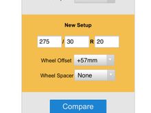 Here’s settings using your oem wheel plus spacer compare to +57