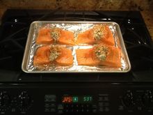 Salmon stuffed with real lump crab