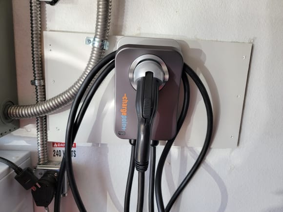 Chargepoint system mounted on wall plugged into  240V socket