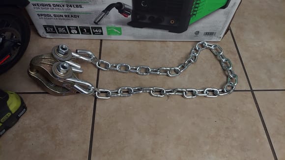 I modified my body pulling clamp by using a $10 trailer chain from harbor freight.