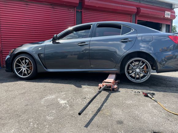 F Sport wheel in the rear just to have a visual, barley touching the caliper needed a spacer for install planning on buying a 3-5mm spacer.