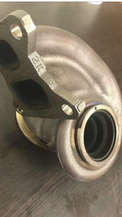 This is a picture of our stock exhaust turbo manifold. It looks to be the same size as the trd version. We know for a fact that the compressor housing is bigger because we visually confirmed that while back. However I can’t definitively say the exhaust turbo manifold is bigger. Obviously the turbines would be upgraded but I think the tg20 used the stock exhaust turbo manifold while upgrading the compressor side entirely 