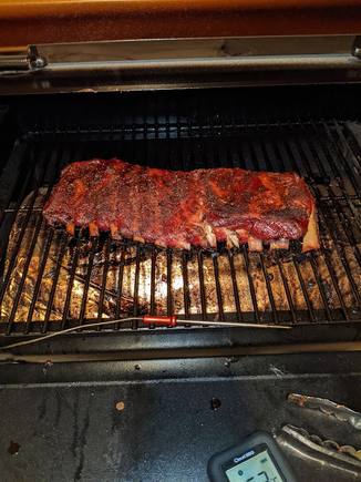 3-2-1 method.  3 hours smoke, 2 hours wrapped in a butter bath, 1 hour smoke again to give it a good finish
