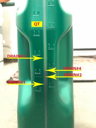 ATF Fluid Levels DRAINED. *****For Drain# 2 I ran Engine with drain plug removed for 5 seconds.*****For Drain# 3 I ran engine with drain plug removed for 11 seconds.*****For Drain# 4 I ran engine with drain plug removed for 12 seconds. **!Warning!: Run engine with drain plug removed At Your Own RISK!**