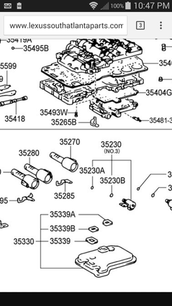 1998-2000 LS400 valve body and strainer depicted