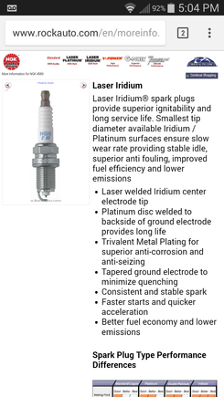 Rock Auto states NGK Iridium spark plug:"Taperedground electrode..."