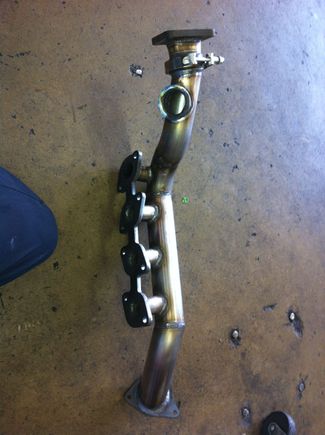 after being all fabbed up. I had it tig welded with one thing in mind. STRENGTH!!! after that, went straight to Austin powder coating for some ceramic coating to cut down on under hood temps and to keep the heat in the turbo. oh yaaaa