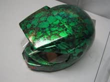 Full face motorcycle helmet in Candy Green paint with Sculls pattern