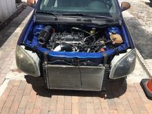 Using the stock saab charge pipe wich goes under the pan an went straight up still need few more things buts its up an running more info an detailed specs later on